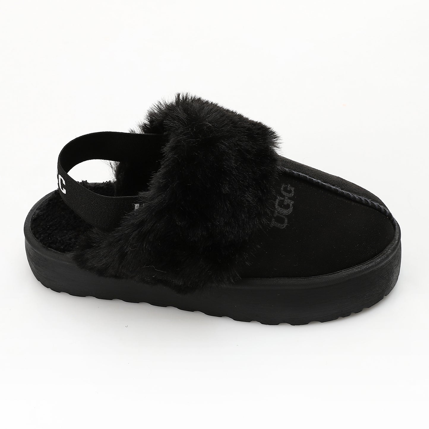 Faux-Fur Platform Slingback Clog - Black