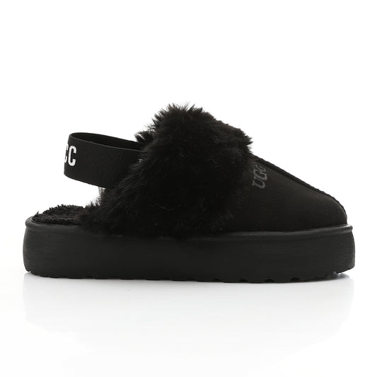 Faux-Fur Platform Slingback Clog - Black