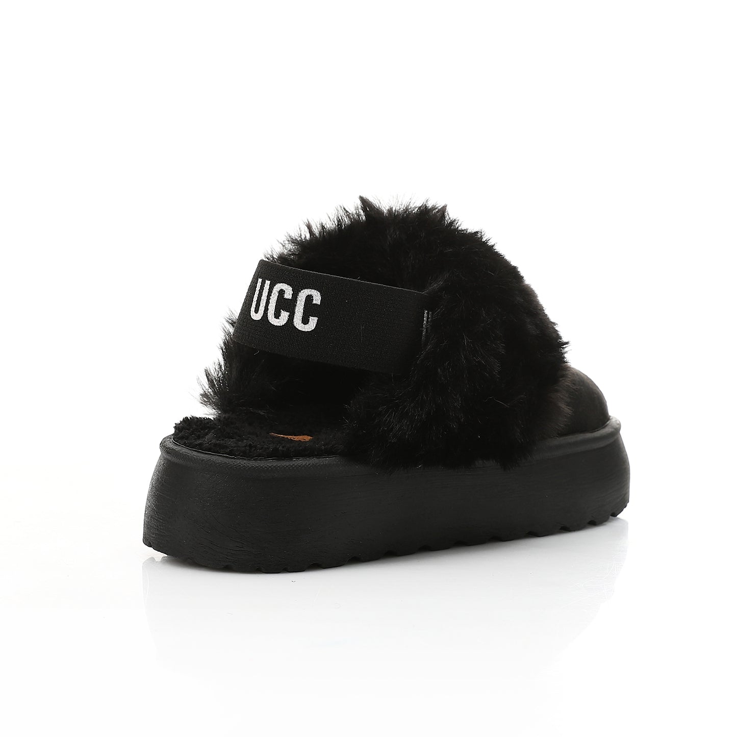 Faux-Fur Platform Slingback Clog - Black