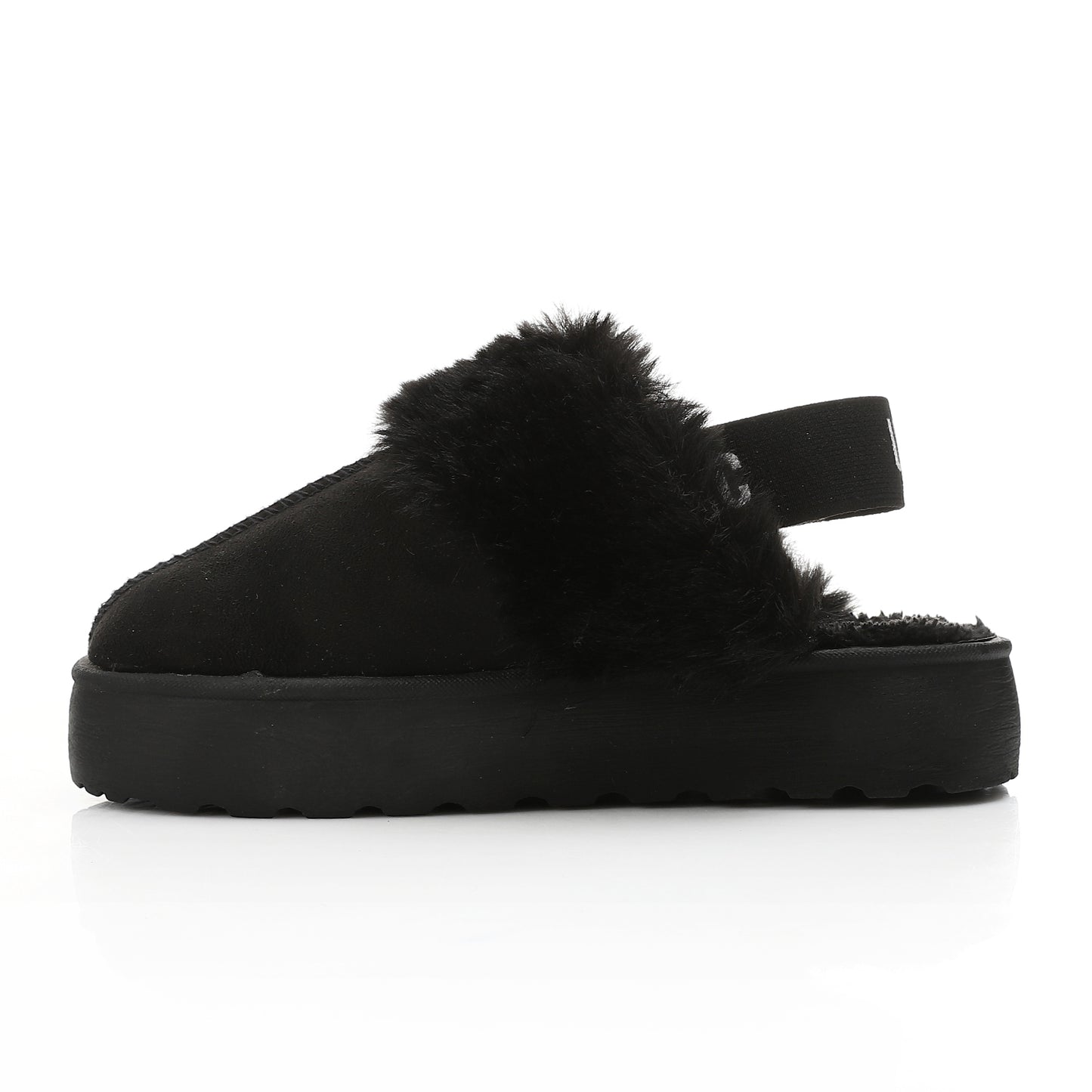 Faux-Fur Platform Slingback Clog - Black