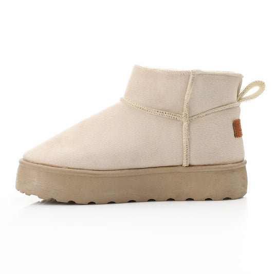 Suede Mini Ankle Boot - Beige