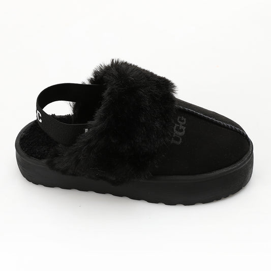 Faux-Fur Platform Slingback Clog - Black