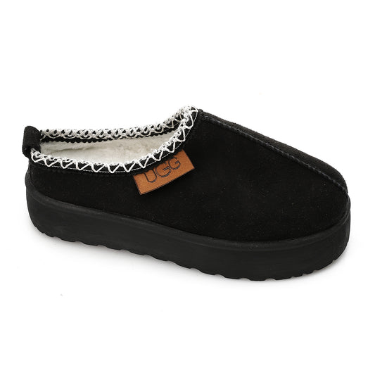 Platform Cozy Loafer Slipper - black